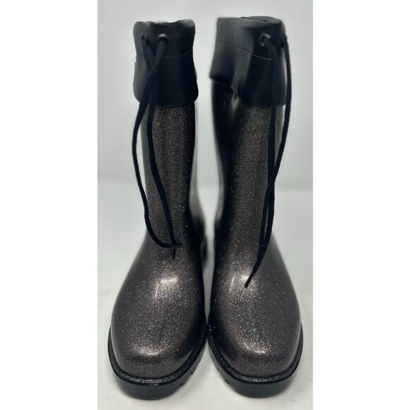 Mel Dreamed by Melissa Girl's Black Glitter Rain Boot Ruffle Me This‎ Size 3 - Picture 4 of 9